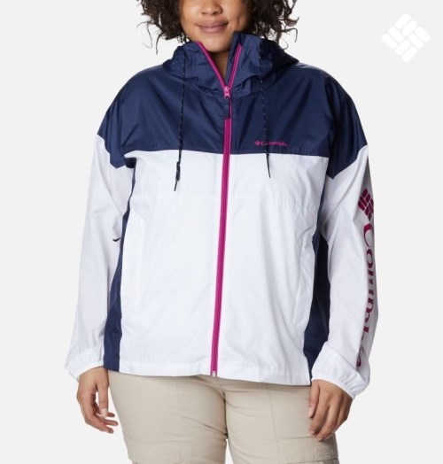 Columbia Flash Challenger Novelty Windbreaker Jakke Dame Hvite Marineblå | Plus Size 27981G